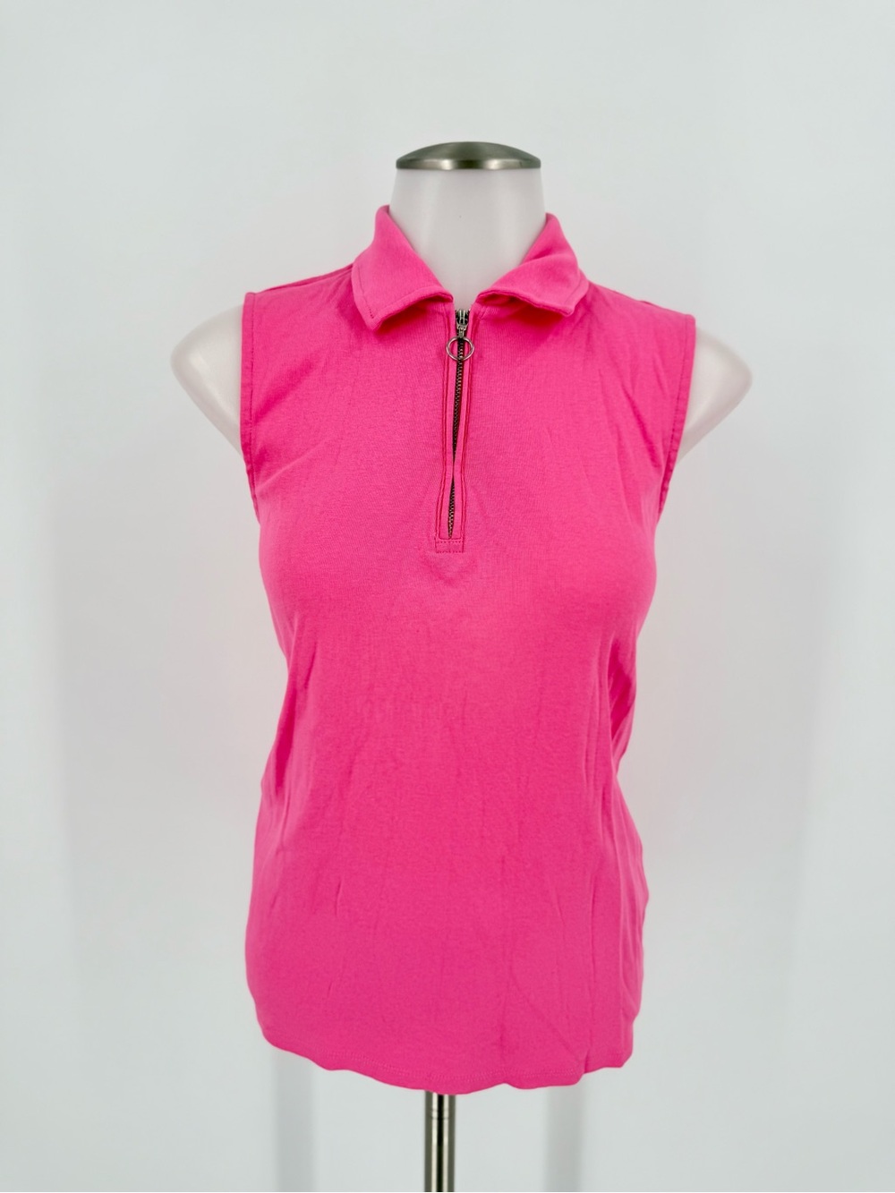 Rafaella Hot Pink Sleeveless Zip Polo Tank